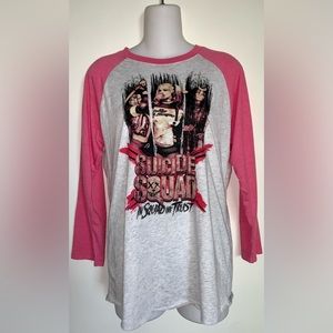 Suicide Squad | Womens Six Flags Raglan Shirt 3/4 Length Pink Sleeves Size Small